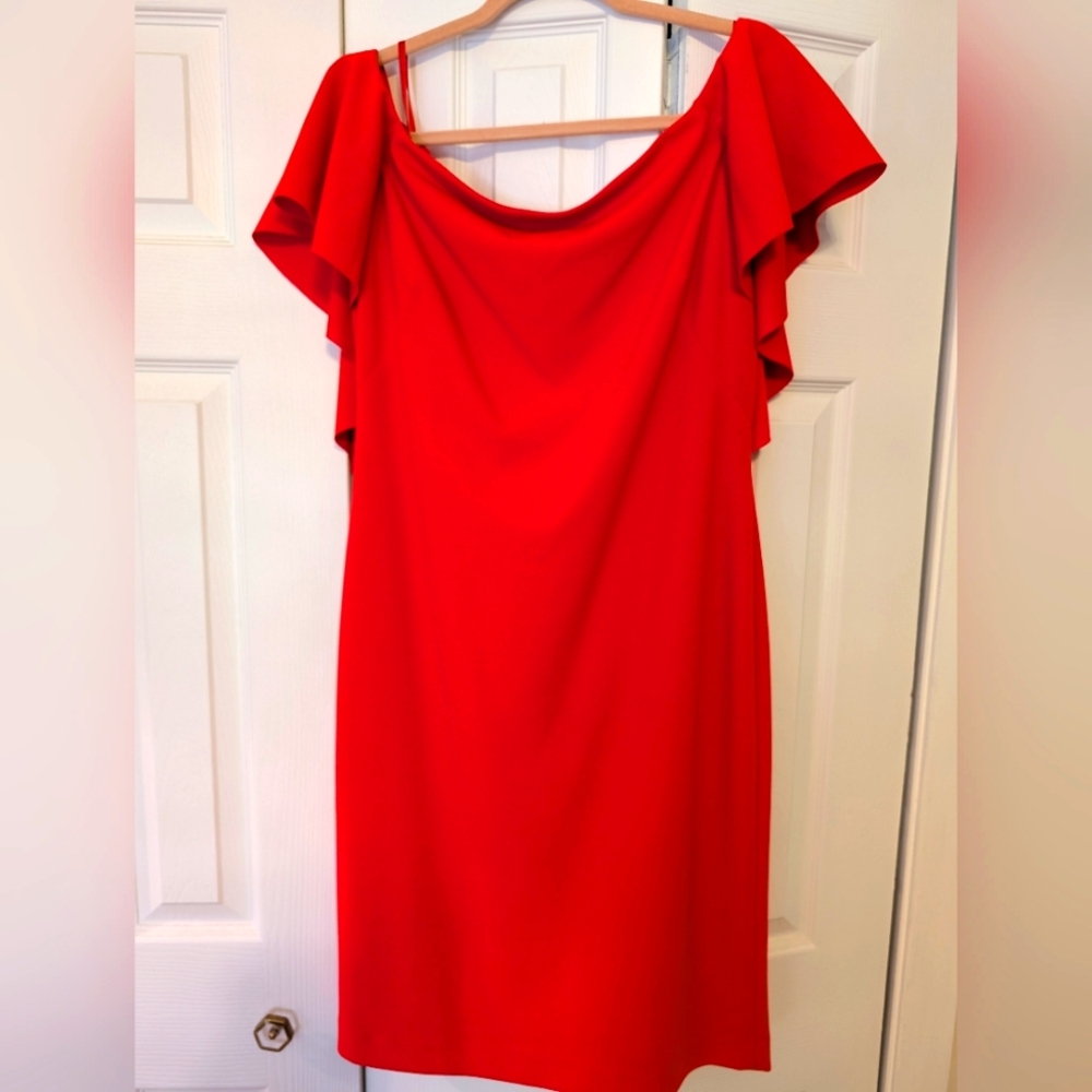 Red Off the Shoulder Lauren by Ralph Lauren dress